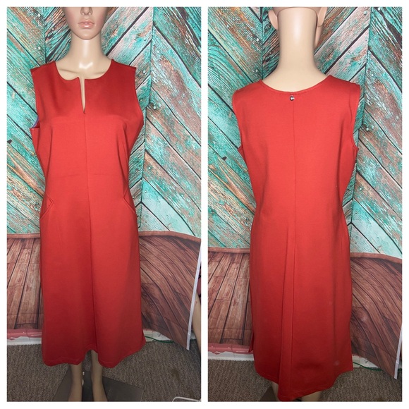 Betabrand Orange Wrinkle Free Rayon Blend Packable Shift Dress In Orange - Picture 2 of 7